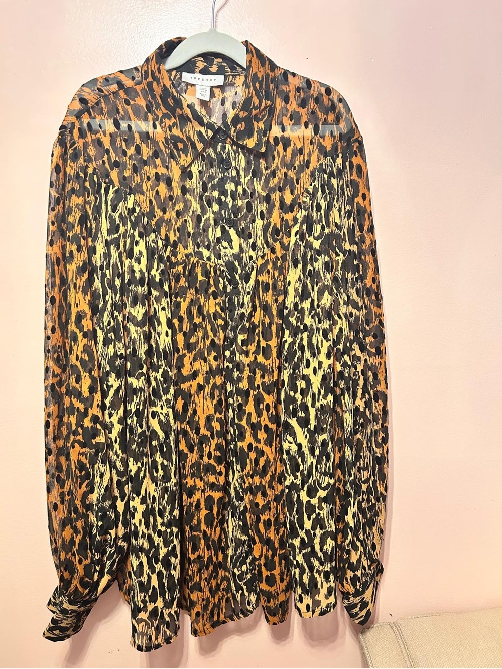 Topshop Black & Brown Leopard Print Button-Front Top